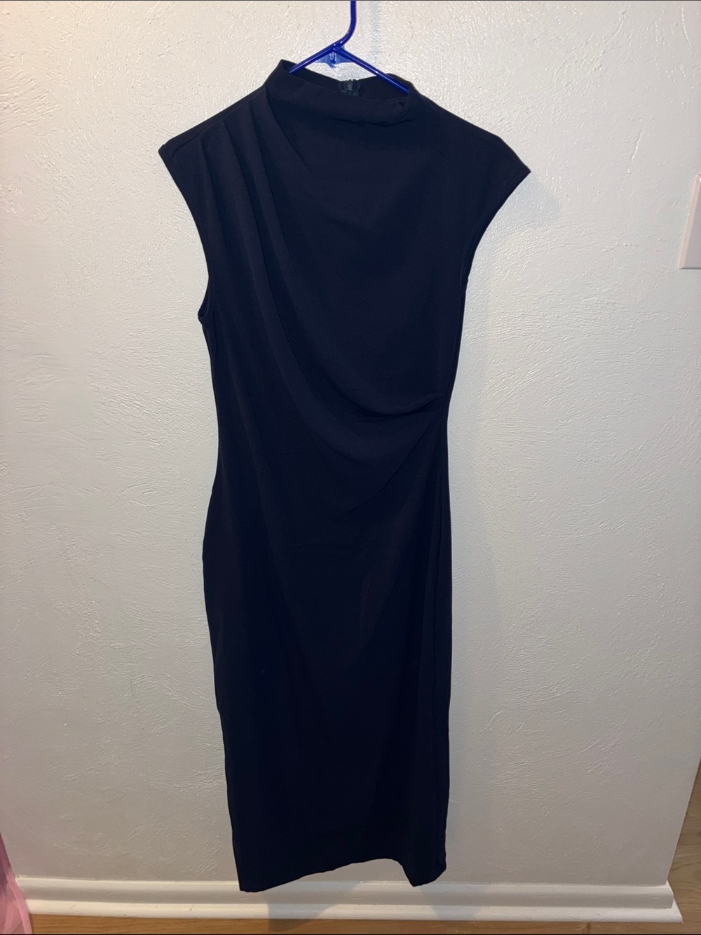 SHEIN Dark Blue Mock Neck Cap Sleeve Midi Dress